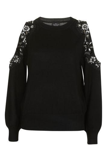 Topshop Embellished Cold Shoulder Knitted Jumper