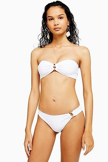 Topshop White Crinkle Ring High Leg Bikini Bottoms