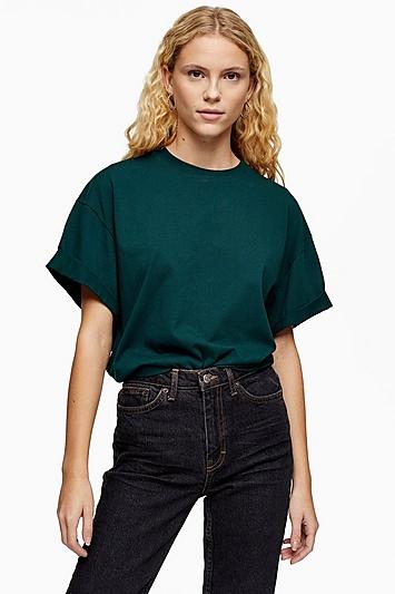 Topshop Green Boxy Roll T-shirt
