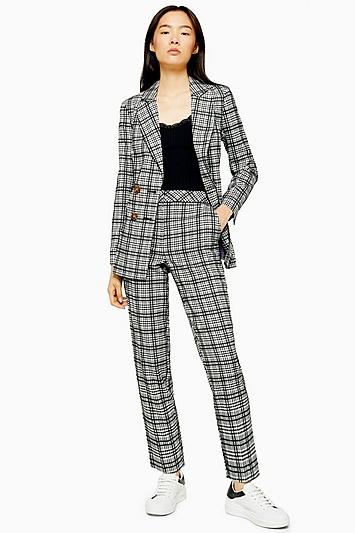 Topshop Black And White Check Cigarette Trousers