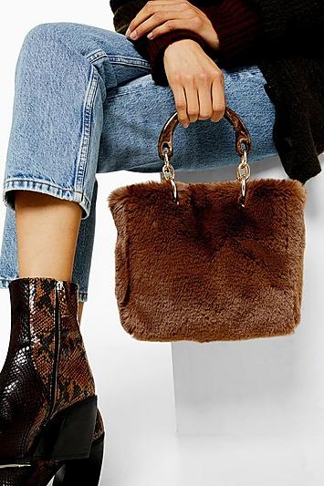 Topshop Faith Brown Faux Fur Shoulder Bag