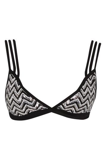 Topshop *black And Silver Sequin Bikini Top By Rare