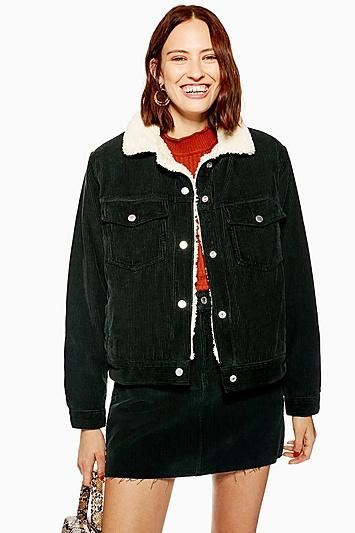 Topshop Forest Cord Borg Lined Jacket