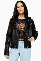 Topshop Tall Leather Biker Jacket In Black