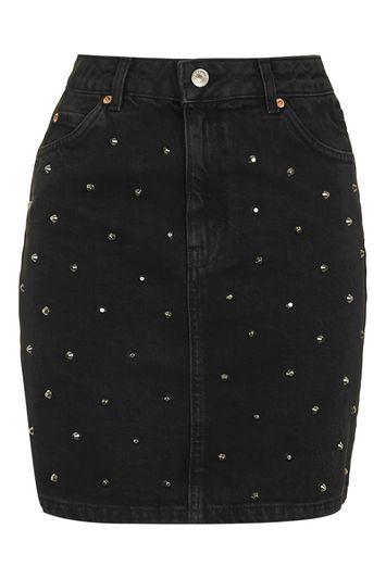 Topshop Moto Denim Stud Skirt