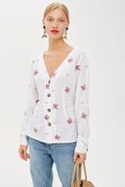 Topshop Embroidered Button Down Blouse