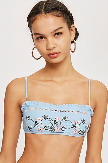 Topshop Floral Embroidered Bandeau Bikini Top