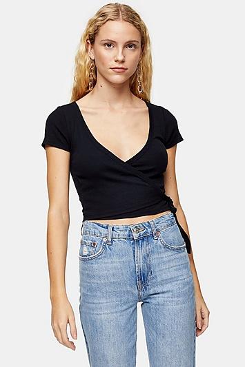 Topshop Ribbed Ballet Wrap T-shirt