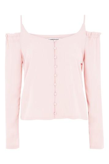 Topshop *cold Shoulder Button Front Blouse By Glamorous