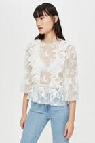 Topshop Ruffle Embroidered Blouson Top