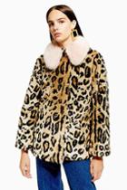 Topshop Petite Leopard Faux Fur Coat
