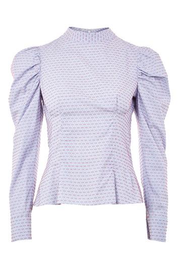 Topshop Embroidered Puff Sleeve Top