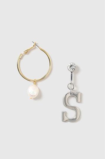 Topshop Mismatched S Initial Earring And Hoop By Unique