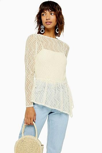 Topshop Lace Asymmetric Hem Top