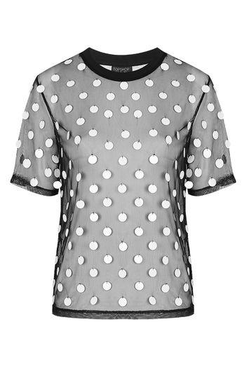 Topshop Sequin Embellished Mesh Tee