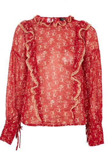 Topshop Floral Bouquet Lace Trim Top