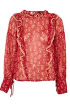 Topshop Floral Bouquet Lace Trim Top