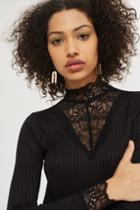 Topshop High Neck Long Sleeve Lace T-shirt By Y.a.s