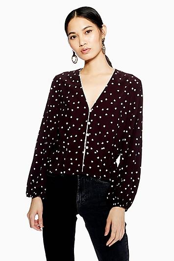 Topshop Heart Print Long Sleeve Top