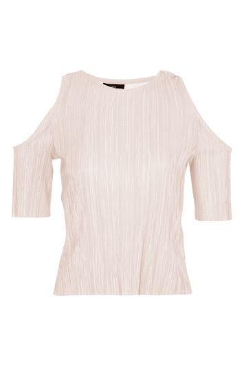 Topshop Petite Cold Shoulder Plisse Top