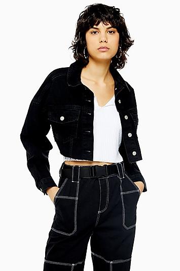 Topshop Washed Black Denim Hacked Off Jacket