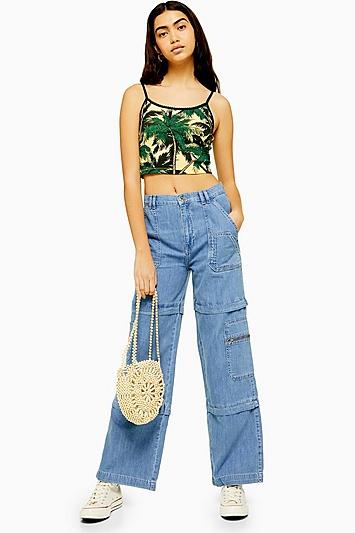 Topshop Indigo Combat Wide Leg Jeans