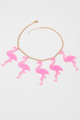 Topshop Pink Glitter Flamingo Necklace