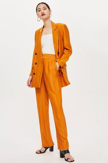 Topshop Orange Striped Wide Leg Trousers