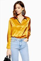Topshop Ochre Satin Button Down Shirt