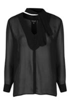 Topshop Long Sleeve Plunge Neck Tie Blouse