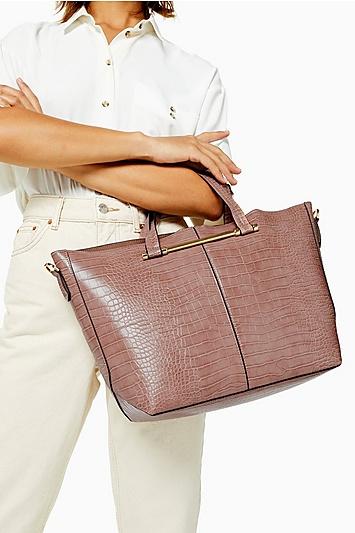 Topshop Taz Nude Crocodile Tote Bag