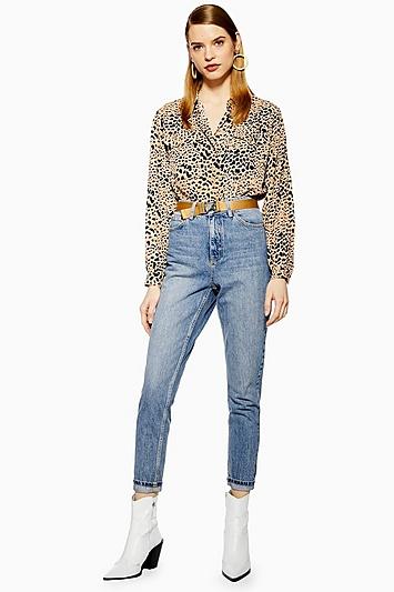 Topshop Mid Blue Seatbelt Mom Jeans