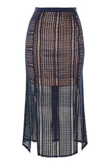 Topshop Geometric Lace Split Midi Skirt