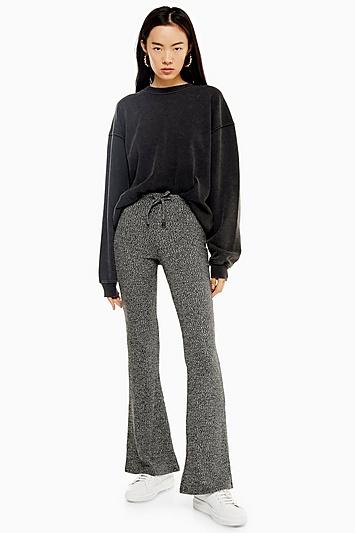 Topshop Tie Ribbed Marl Flare Trousers
