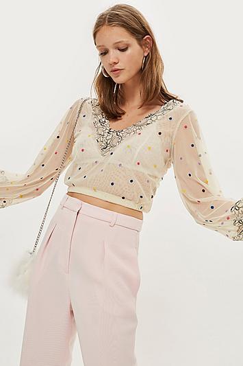 Topshop Spot Mesh Lace Top