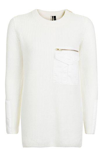 Topshop Woven Pocket Hybrid Jumper