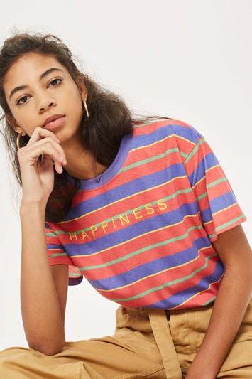 Topshop 'happiness' Stripe T-shirt By Tee & Cake
