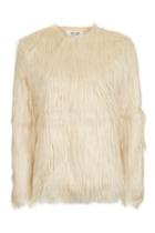 Topshop *heidi Long Cream Faux Fur Jacket By Wyldr