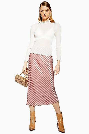 Topshop Petite Stripe Satin Bias Skirt