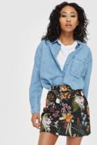 Topshop Moto Floral Crystal Denim Skirt