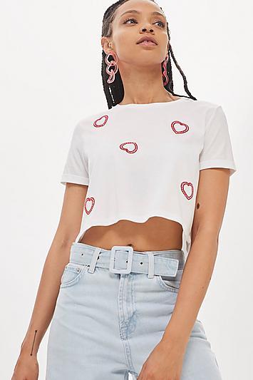 Topshop Embroidered Heart Crop T-shirt