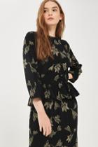 Topshop Long Sleeve Floral Print Peplum Dress By Y.a.s