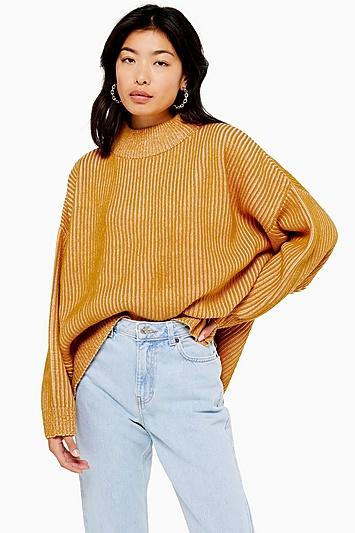 Topshop Tall Mustard Knitted Funnel Neck Jumper