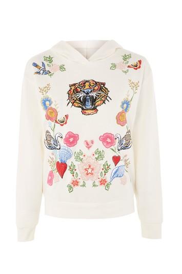 Topshop Tiger Print Embroidered Hoodie