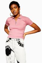 Topshop Pink Short Sleeve Zip Polo