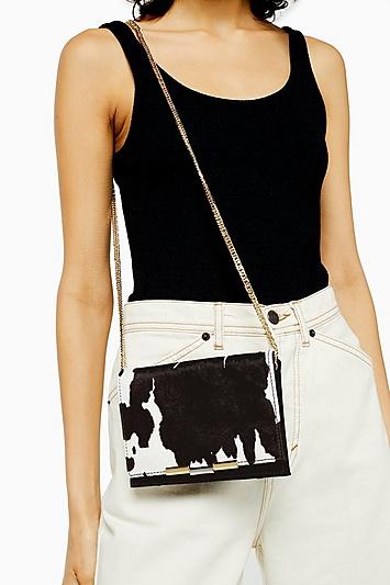 Topshop Luxe Suede Cow Print Cross Body Bag