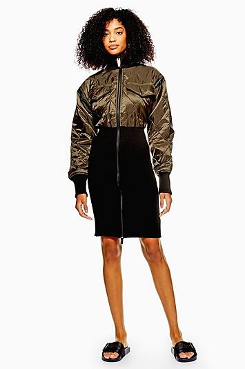 Topshop Khaki Quilted Dress By Ivy Park