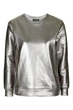 Topshop Petite Foil Silver Sweater