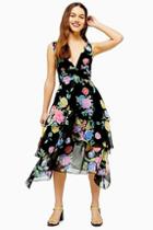 Topshop Petite Black Floral Plunge Pinafore Dress
