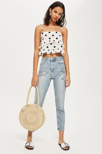 Topshop Moto Floral Embroidered Straight Leg Jeans